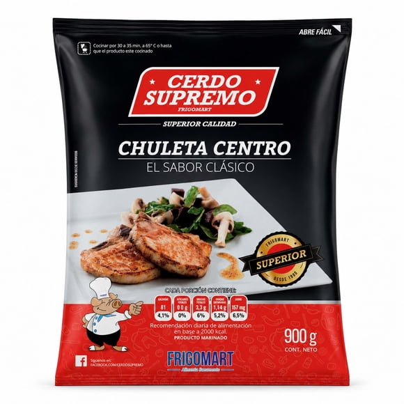 Chuleta de Cerdo Centro Congelada, 900 g