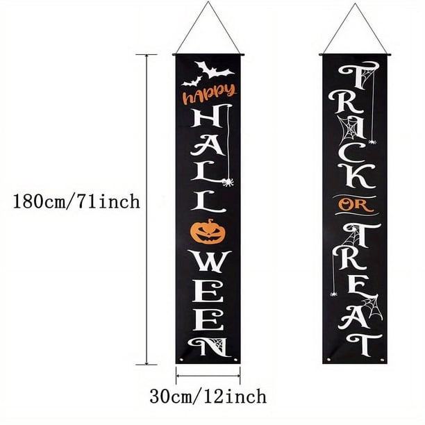 2pcs, Happy Halloween Decorative Banner for Front Door, Porch, Yard, and Home Wall - Trick or Treat Welcome Sign for Halloween Party Decorations