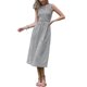 thumbnail image 2 of INSPIRE CHIC Vestido de línea A a cuadros para mujeres con cuello redondo sin mangas y fruncido, vestido midi fluido de verano con bolsillos XL Negro, 2 of 6