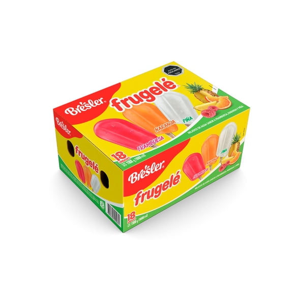 Helado Paleta Frugelé Sabor Frambuesa, Naranja y Piña Caja, 18 Un