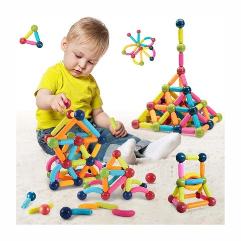 Clickdescuento - Puzzle Bloques De Construccion Magneticos Montessori 36 Piezas Rojo