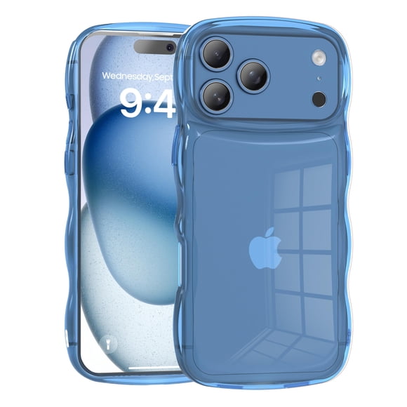 Funda Con Marco Ondulado Transparente Para Iphone 17 Air 6 7 Azul