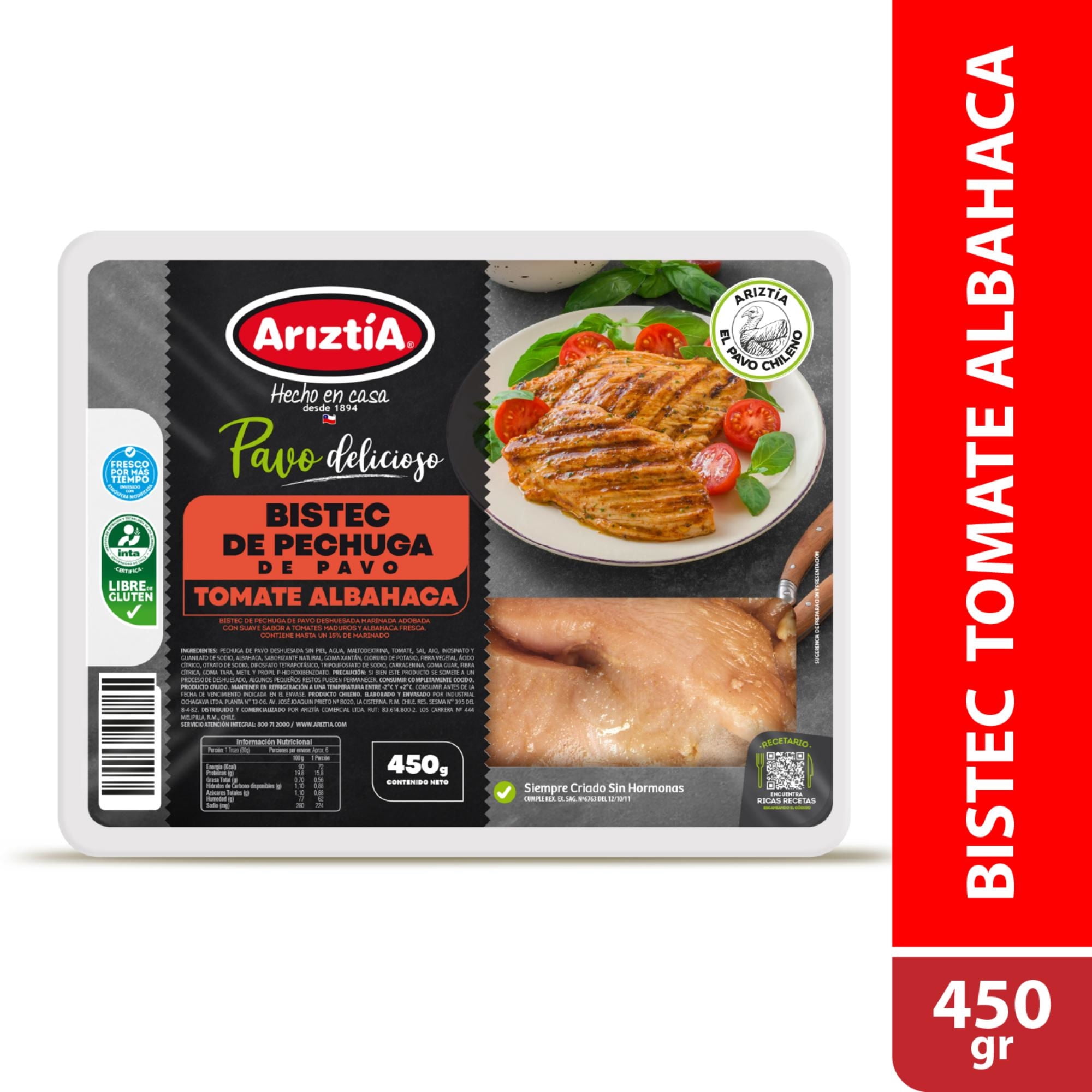 Bistec Pechuga De Pavo Tomate Albahaca 450 g Ariztia