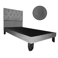 Mueblart - Base De Cama Con Respaldo A Piso Full Gris Felpa
