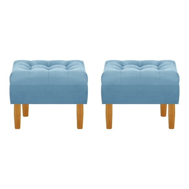 Set Pouf Wood 1c Felpa 04 Azul Petroleo