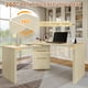 thumbnail image 3 of 90" Modern L Shaped Desk in Natural Wood with 3 Drawers,360° Wood Rotating Desk,Executive Office Desk,Corner Desk,Office Study Workstation,for Home Office or Living Room, 3 of 3