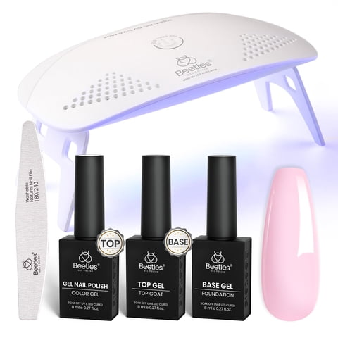 Beetles Gel Polish - Kit De Esmaltes De Uñas En Gel Beetles Nude Pink Con Lámpara Led Uv, 6 Unidades