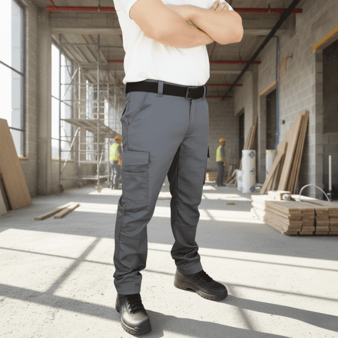 T-world - Pantalón De Trabajo Cargo Gabardina Cintura Elásticada Gris