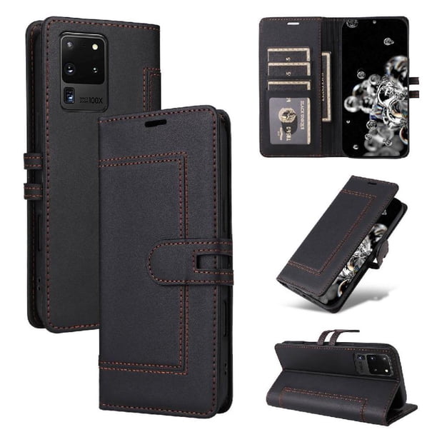 Premium Wallet Case for Samsung Galaxy S20 Ultra with Card Slots & Kickstand, Flip Cover Black