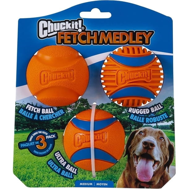 Set Fetch Ball, Chuckit! Dog Medley, paquete de 3 unidades, tamaño mediano, con Ultra Ball