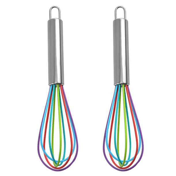 Batidores para cocinar, minibatidores de silicona, paquete de 2, batidor de huevos de globo de colores para mezclar, batir y batir