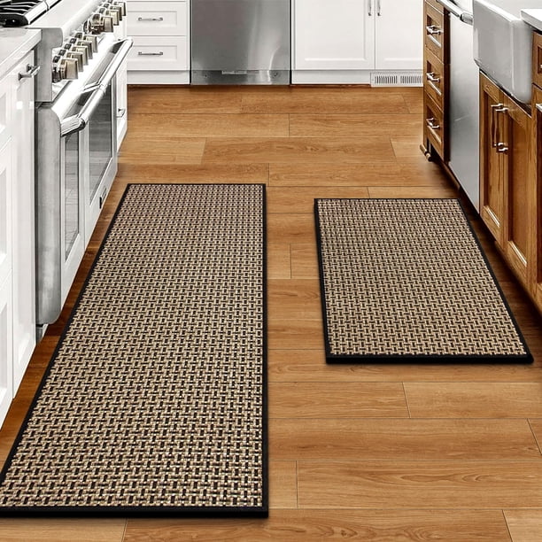 Juego de alfombras de cocina Eqivei, antideslizantes, lavables, 2 unidades, color negro