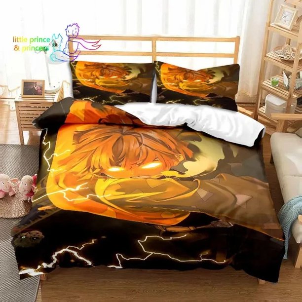 Agatsuma Zenitsu Demon Slayer Bedding Set Bed Set Aldult Kid Bedroom Bed Sheets