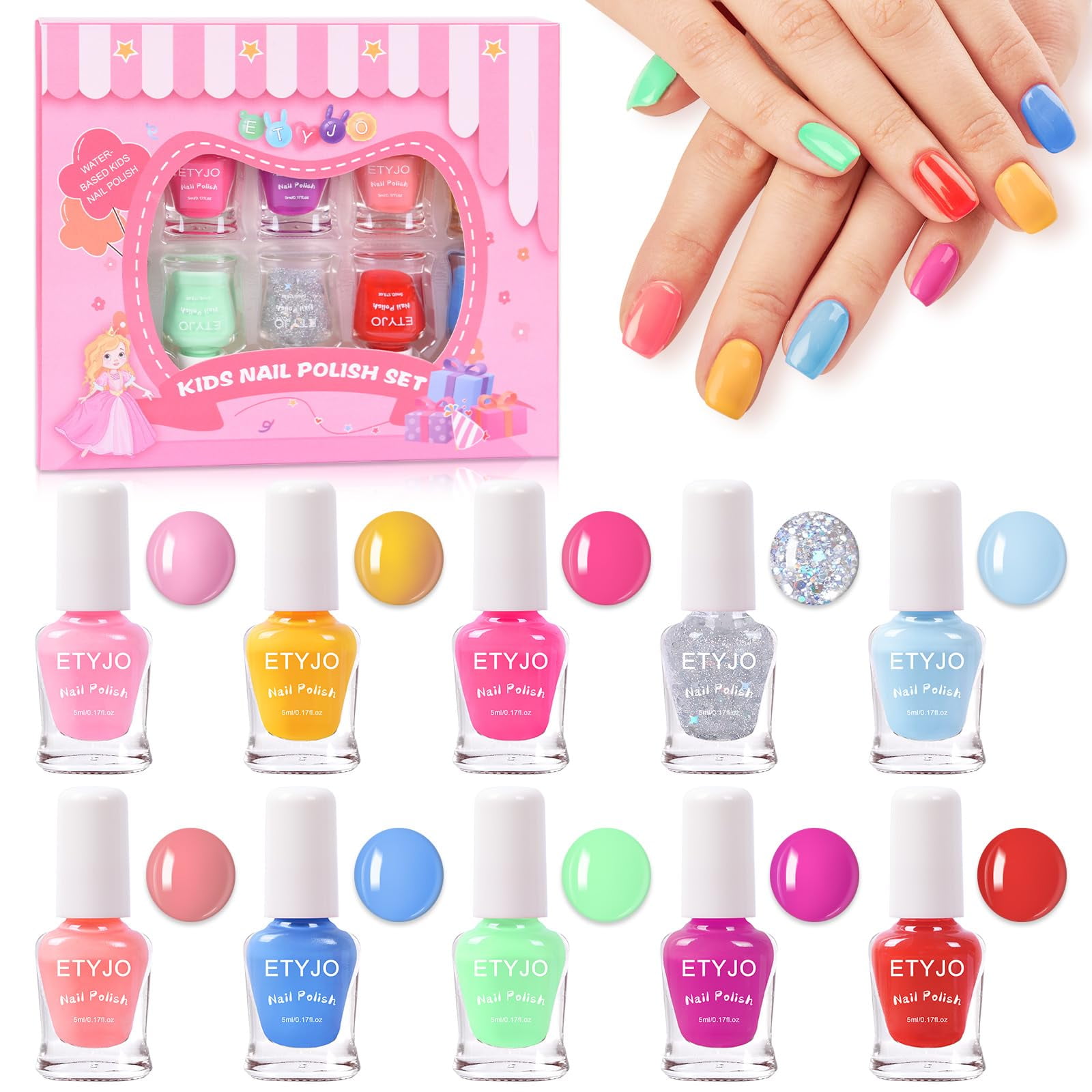 Set De Esmaltes De Uñas Etyjo Kids No Tóxicos A Base De Agua, 10 Colores