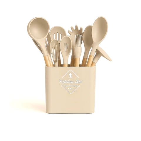 Estilodomus - Set 12Pcs Utensilios De Cocina De Silicona Antiadherentes Gris