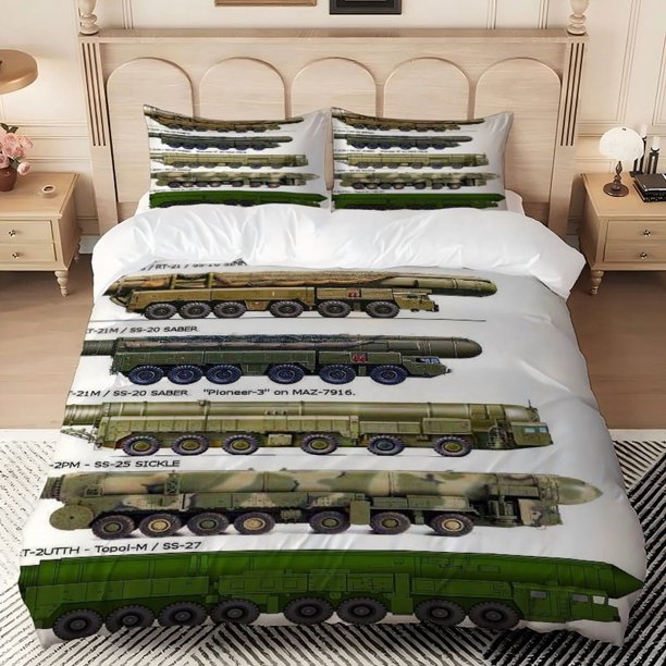 3pcs Ballistic Missile Launcher Display Printed Bedding Set Includes a Duvet Cover And Two Pillowcases