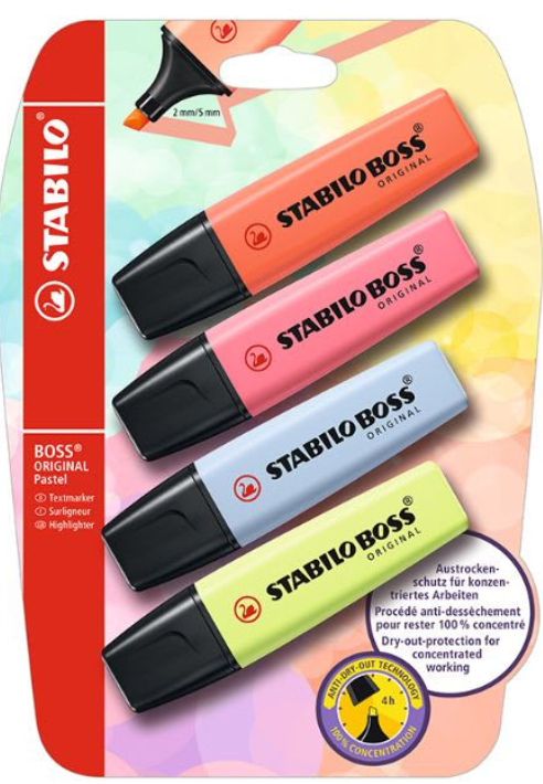 4 Destacadores Pastel Linom Cherry B-55814-10 Stabilo Boss