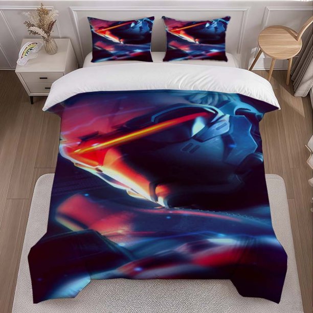 Soldier 76 Logo Theme Bedding Set | Comfortable Polyester Duvet Cover and 2 Pillowcases Ideal for All Seasons