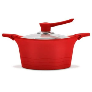 Bohlier - Olla Cacerola 20 Cm Con Tapa De Vidrio Roja