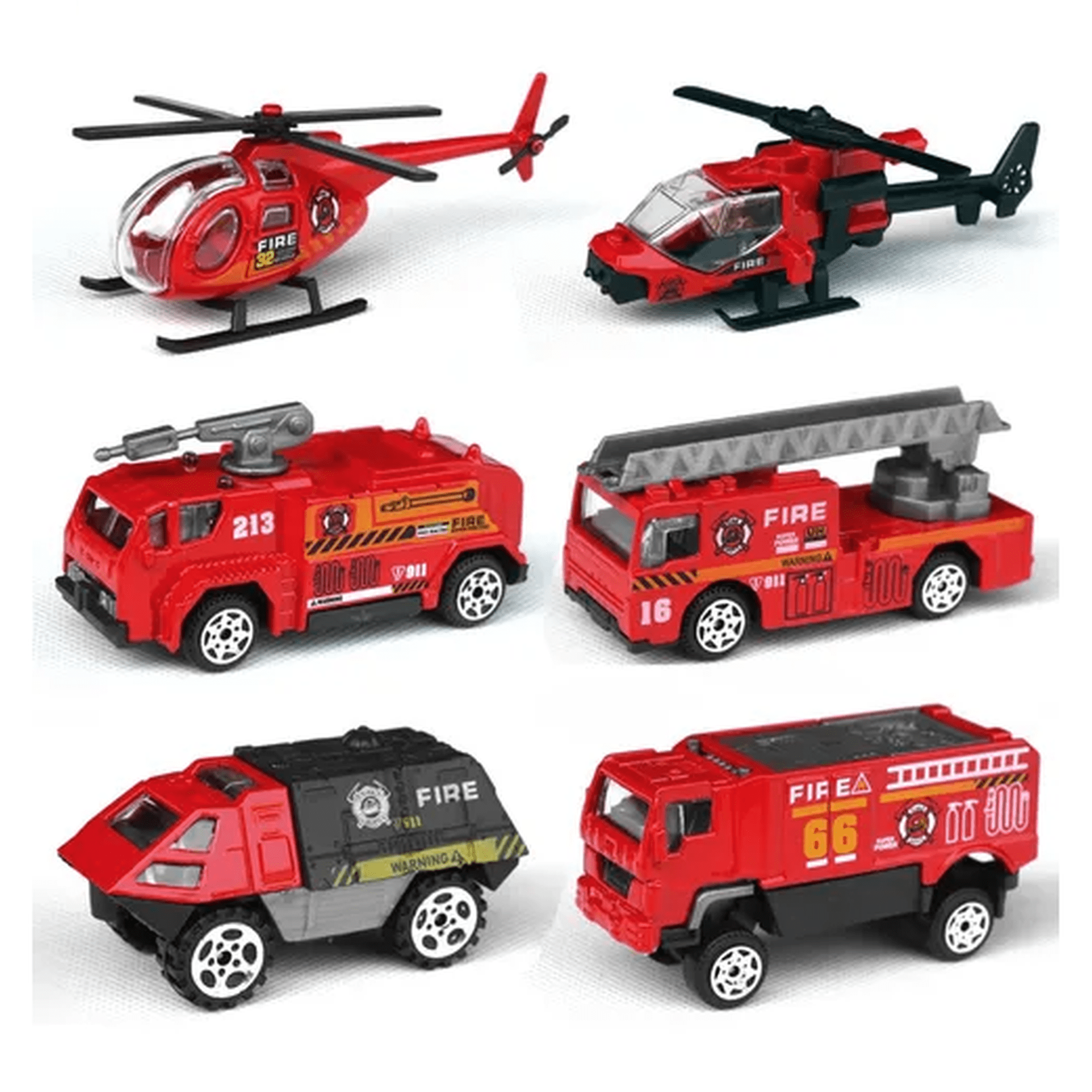 Genérico - Juego De 6 Modelos De Camión De Bomberos Rojo