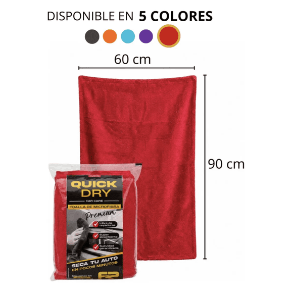 Toalla De Microfibra Secado de Autos 1200 GSM Roja 90x60 Cm