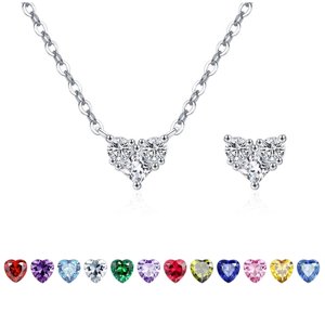 Collar Heshpaws 925 Sterling Silver Corazón Doble Faz Con Zirconia