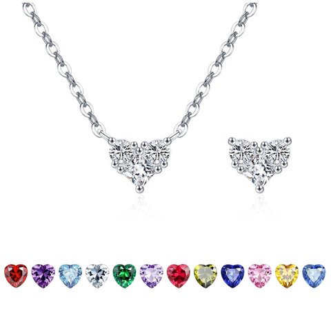 Collar Heshpaws 925 Sterling Silver Corazón Doble Faz Con Zirconia