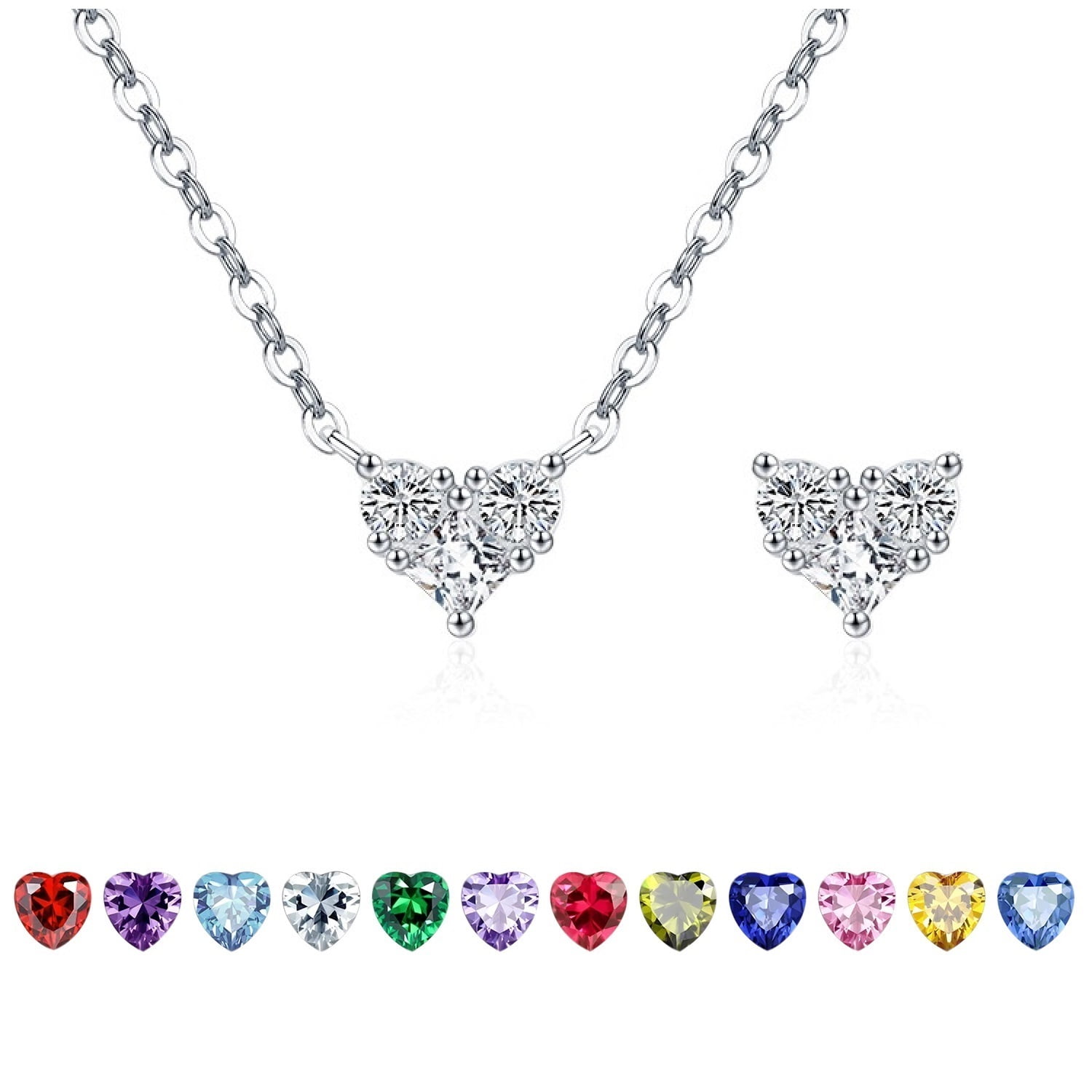 Collar Heshpaws 925 Sterling Silver Corazón Doble Faz Con Zirconia