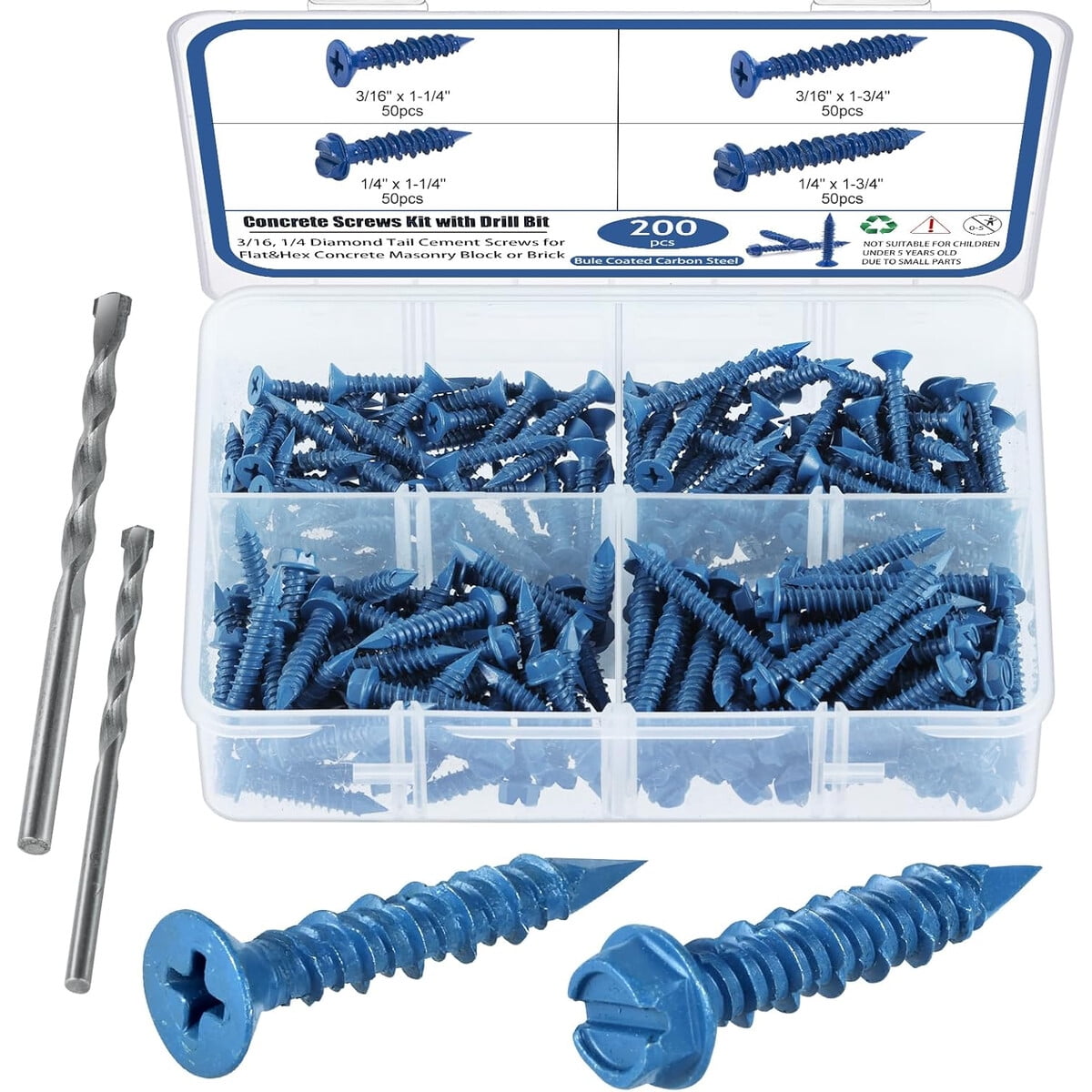 Tornillos Para Hormigón Satantech Set 200 Unidades Con Brocas