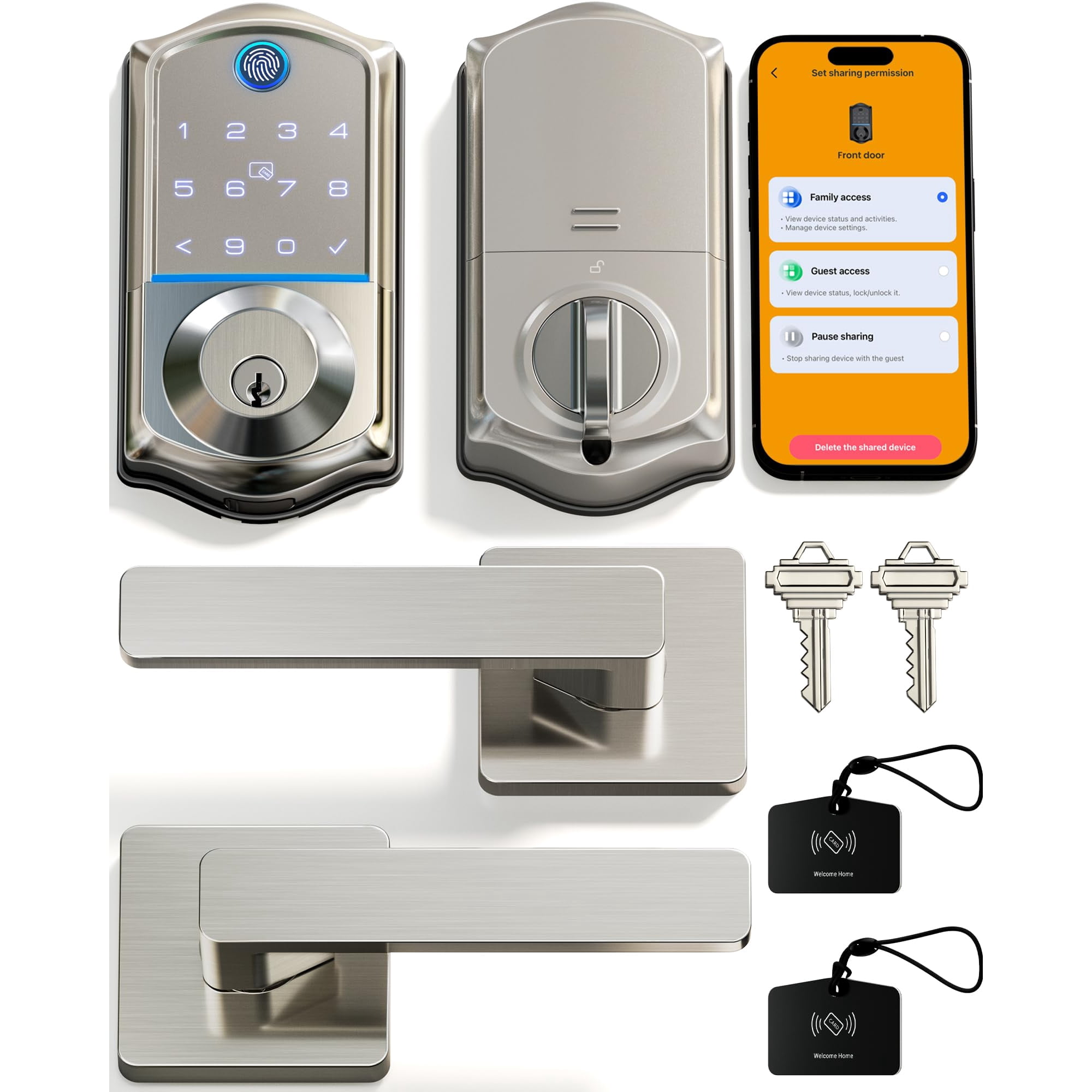 Cerradura Inteligente Veise Ve017-b Con Huella Digital Y Control Por App, Satinado
