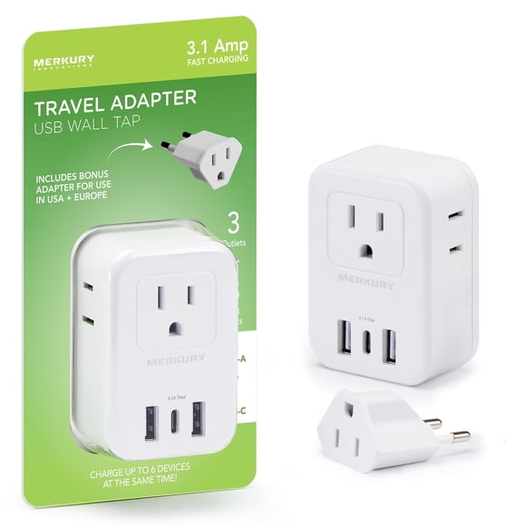 Protector de sobretensión Merkury, 6 tomas USB-A y USB-C, 1875 W