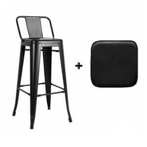 Tododescuento - Pack 4 Pisos Tolix Negro 66Cm Con Respaldo Bajo + 4 Cojines De Regalo