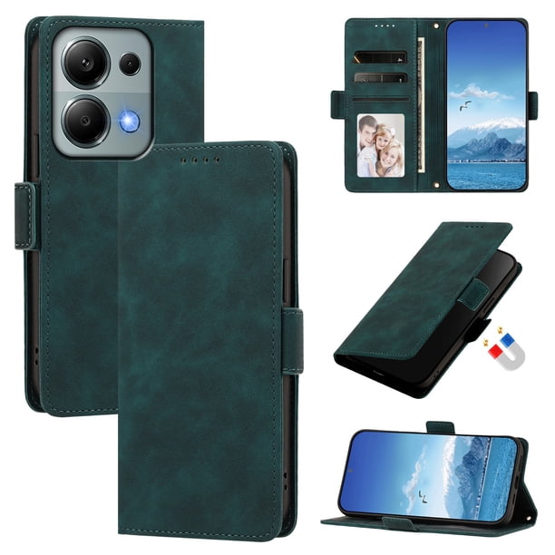 Funda Billetera Delgada para Xiaomi POCO M6 Pro 4G con Ranuras y Soporte Verde oscuro