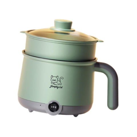 Bothyi - Olla Eléctrica Con Vaporera Multifunción Antiadherente Para Sopa, Fideos, Ramen, Gris Y Verde