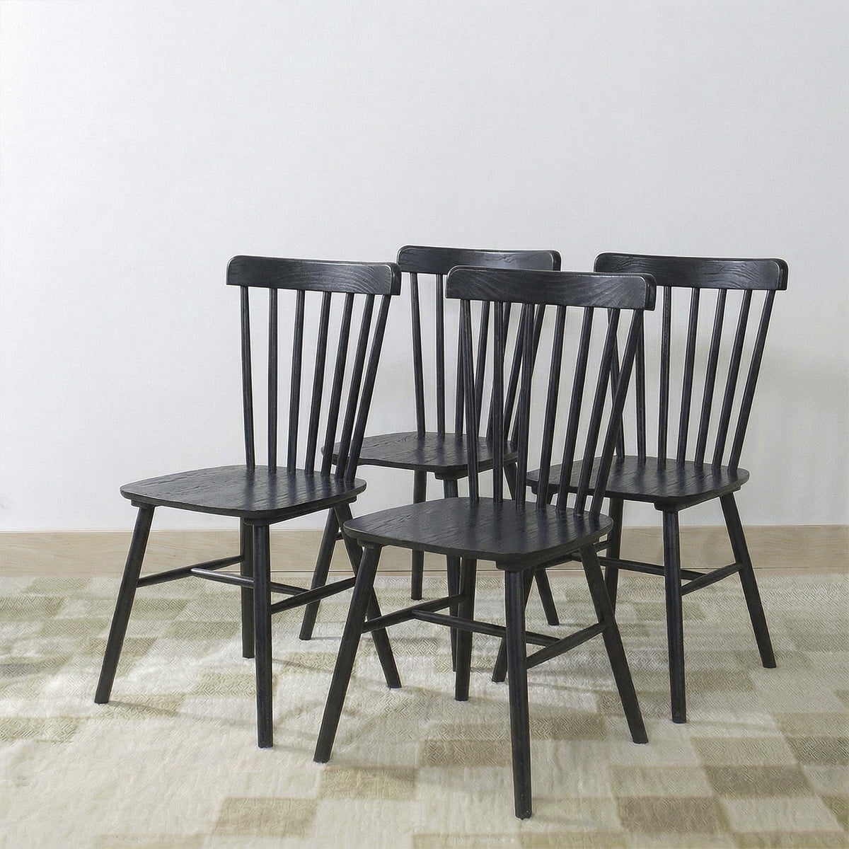 Pack 4 Sillas De Comedor Windsor Madera Negras Venhoouse