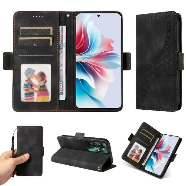 Carcasa FOXDOCK OPPO Reno 11F de cuero PU, diseño acolchado clásico, protección contra caídas y rayones