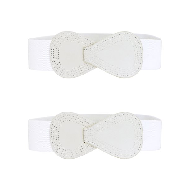 INSPIRAR CHIC 2 piezas hebilla de interbloqueo en forma de 8 cinturón elástico de cuero sintético para dama 39.4x2.36"(LxW) Blanco