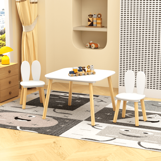 Kids Table and 2 Chairs Set, 3 Pieces Rabbit Themed Toddler Table and ...