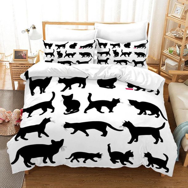 Cute Cat Series Quilt Duvet Cover Set Queen Bedding Bedroom Decor3-Piece Bedding Set