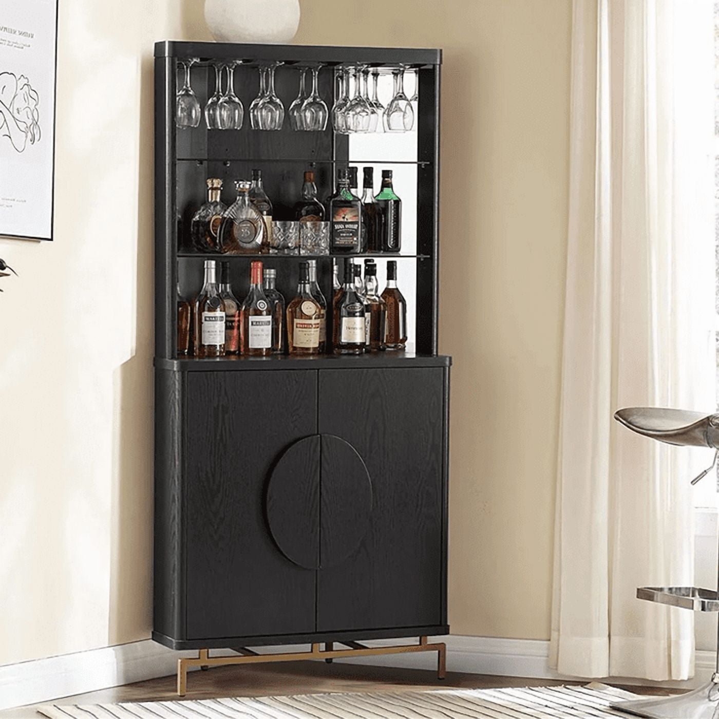 Muebles Santa Ana - Vitrina Esquinero Bar American Black