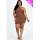thumbnail image 3 of Vestido Mini Casual Ajustado Sin Costuras De Canalé Liso Con Un Hombro Al Descubierto Y Corte Frontal En Marrón ano (talla Grande Para Mujer), 3 of 5