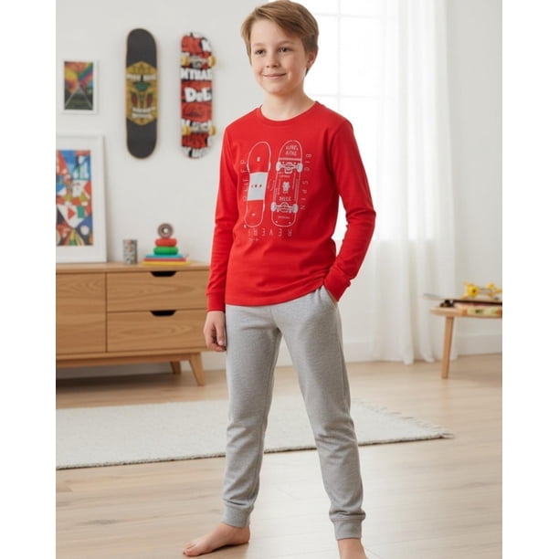Pijama Niño Algodón Estampado Skate Rojo rojo 6
