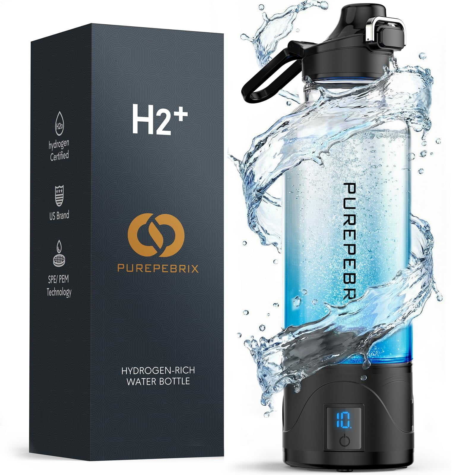 Botella De Agua Hidrogenada Purepebrix De 34 Oz De Vidrio De Borosilicato