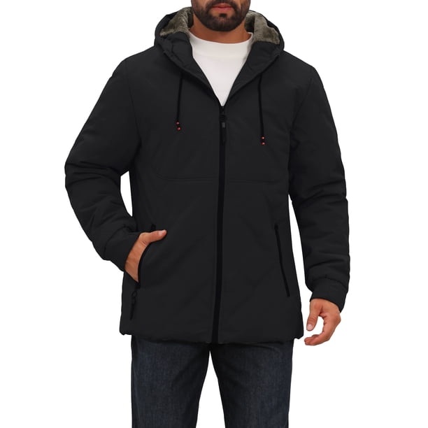 INSPIRE CHIC Chaqueta de Invierno para Hombre con Capucha y Forro de Felpa Acolchado con Cremallera Completa XL Negro