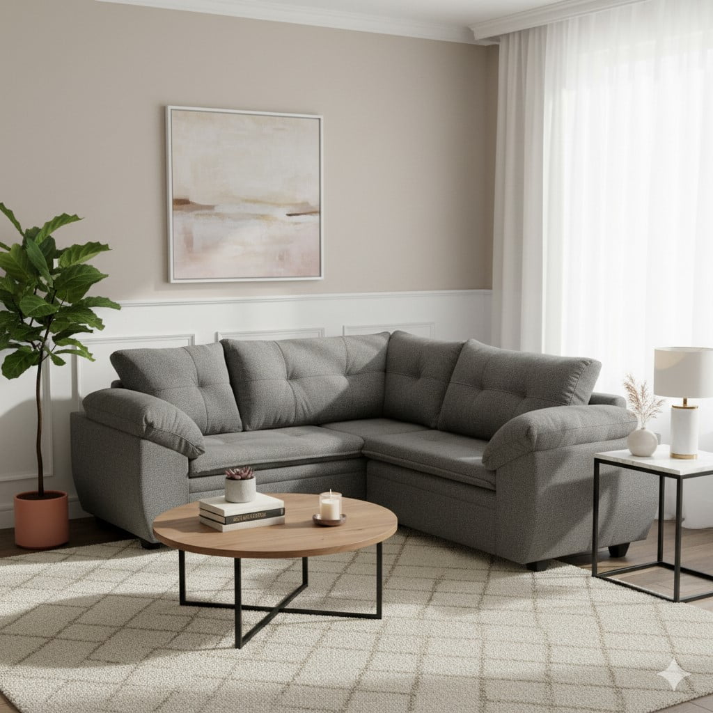 Deco Outlet - Sofá Seccional Liverpool 3.2 Tela Gris Claro