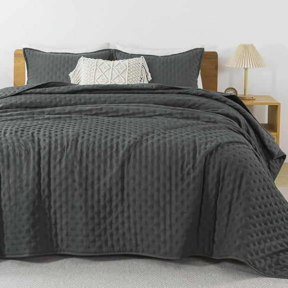 Cubrecama Quilt + Fundas De Almohada Cobertores Acolchado Gris 1.5 Plazas AZ