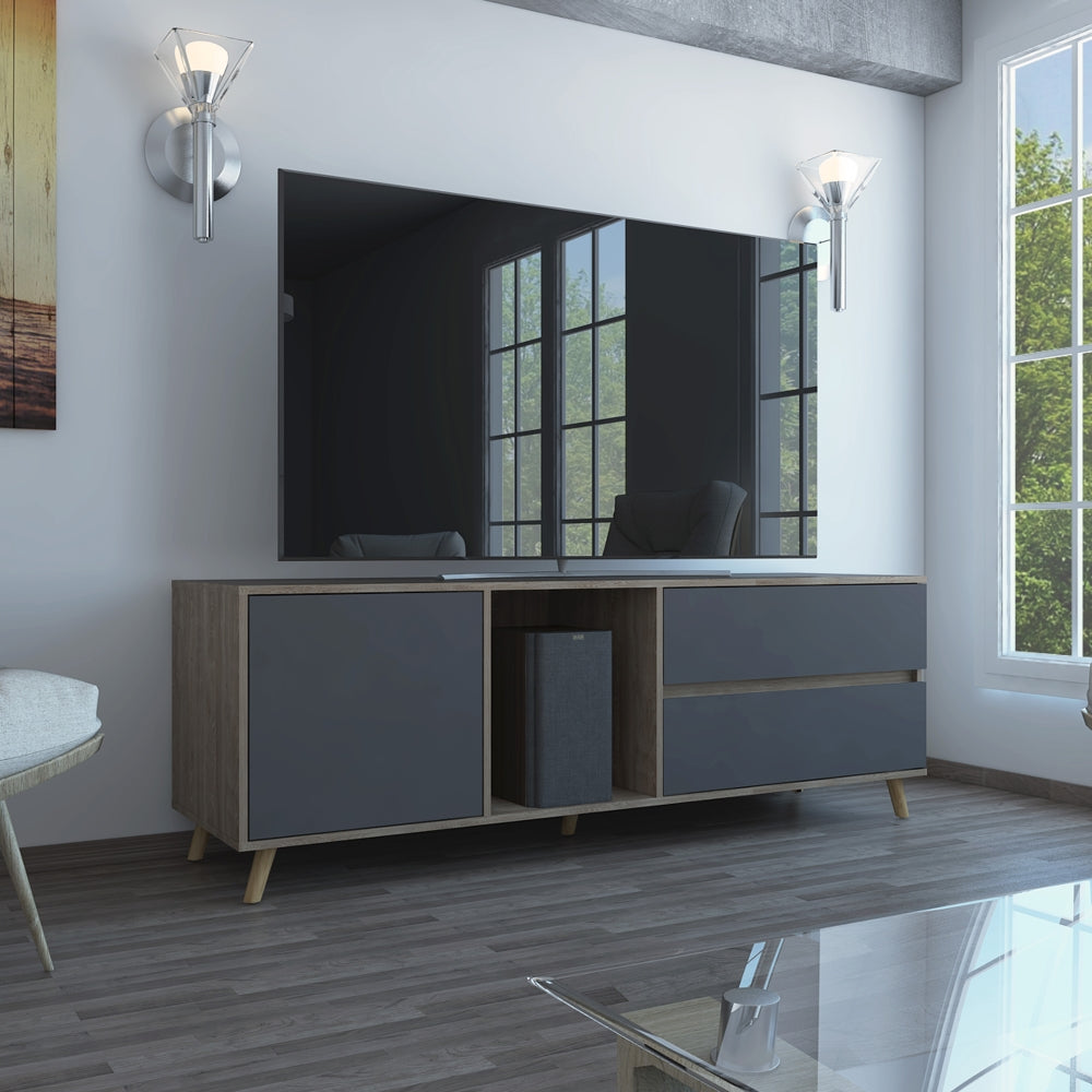 Tuhome - Rack Tv 65"" Salem Miel Y Plomo 58,4X154,4X38 Cm