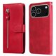 thumbnail image 1 of Funda tipo cartera para iPhone 17 Pro con bolsillo con cremallera y ranuras para tarjetas – Función de soporte Rojo, 1 of 5