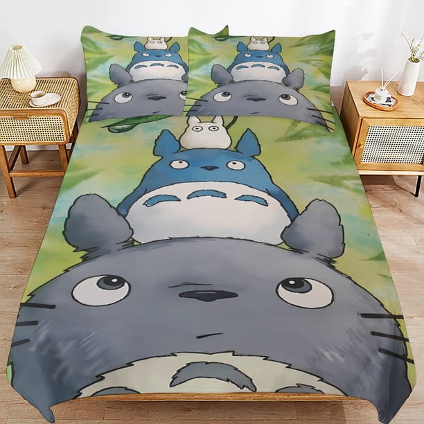 My Neighbor Totoro Bed Duvet Cover Microfiber Bedding Sets 3D Printed Lightweight 3 Piece Comforter Sets, 1 Duvet Cover And 2 Pillow Shams for Kids Boys Girls