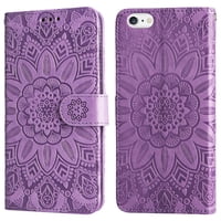 Funda Tipo Cartera Foxdock Para Iphone 6/6S , Diseño Girasol En Relieve, Cuero Pu, Cierre Magnético, Soporte Y Tarjetero